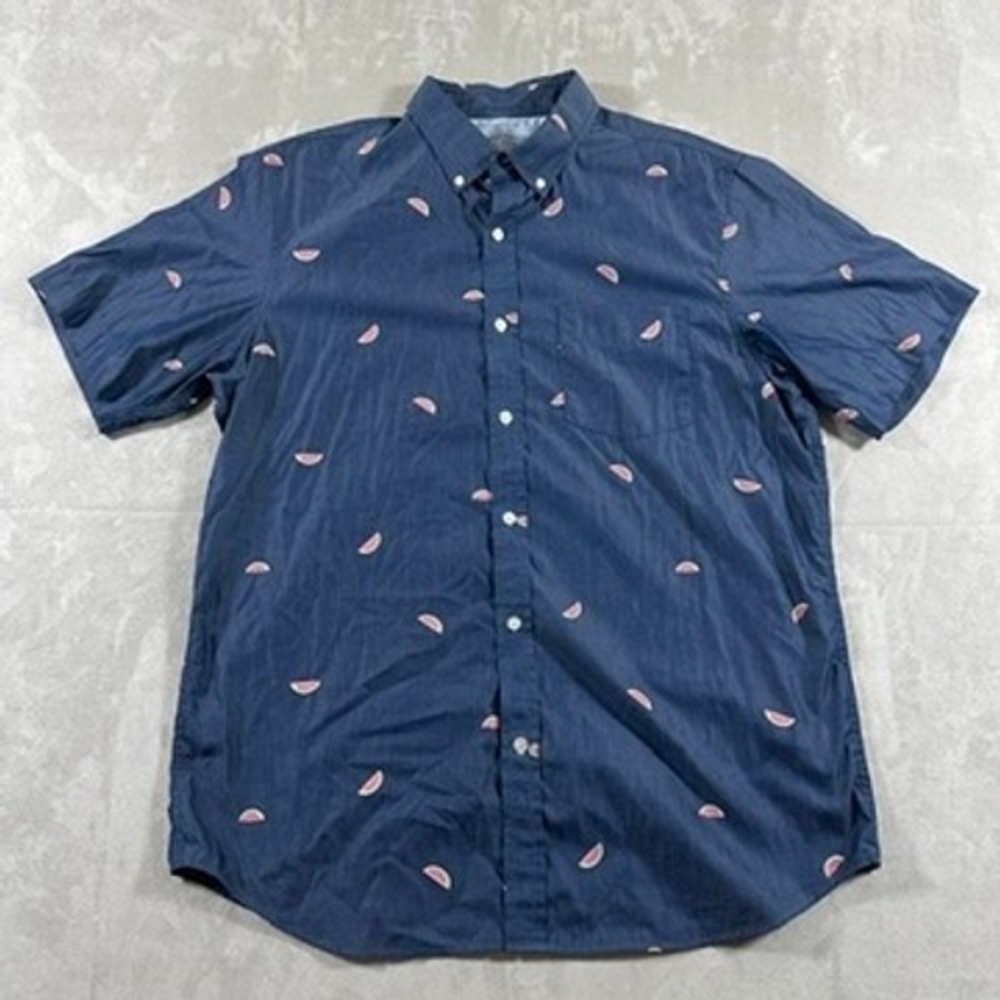 Banana Republic Button Down Mens Watermelon Luxe Poplin Slim Fit Tall L Blue
